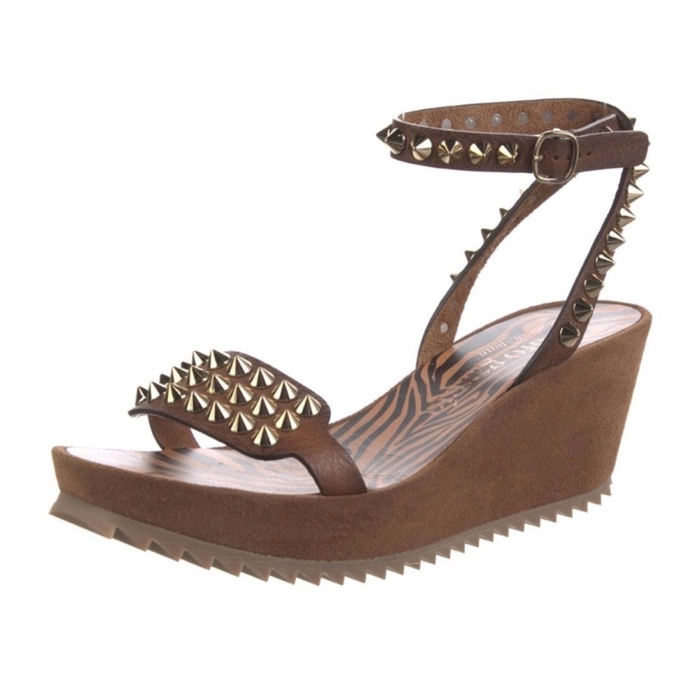 Pedro Garcia Felda Leather Studded Ankle Strap Wedge Platform Sandals Women 38/8